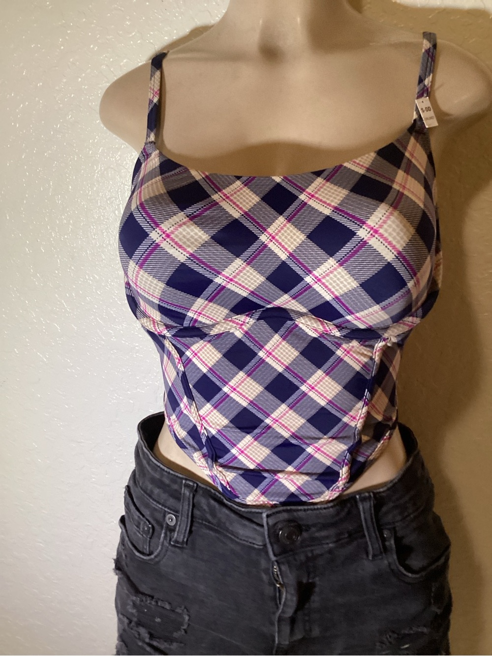 PINK Victoria's Secret Navy Plaid Cami Tank